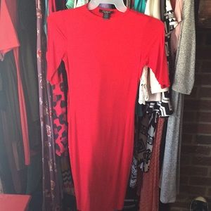 Sexy skin tight 1/2 sleeve red bodycon dress